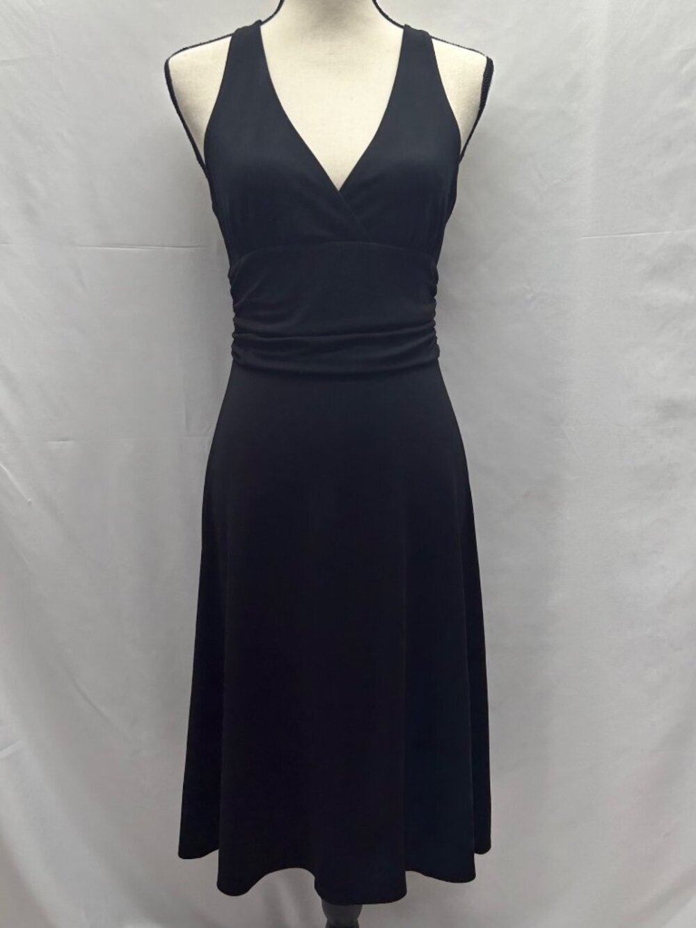 Boston Proper Black Sleeveless Dress With Ruched Waist & Crisscross Back Size 6